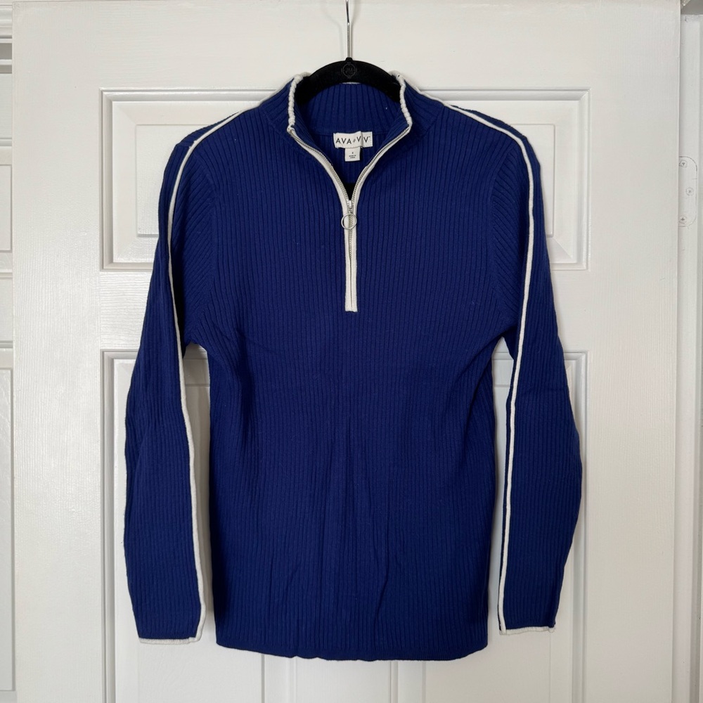 LAST CHANCE -Ava & Viv Blue Quarter Zip Sweater